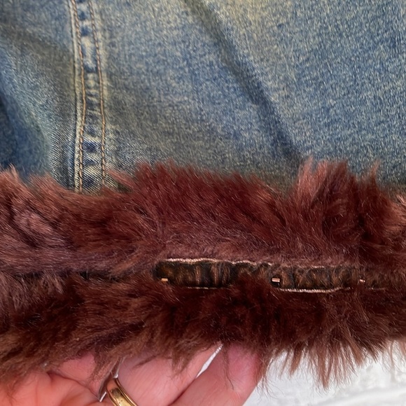 Vintage Spiegel Embroidered  Denim Jacket with Faux Fur Collar and Cuffs - Picture 3 of 12